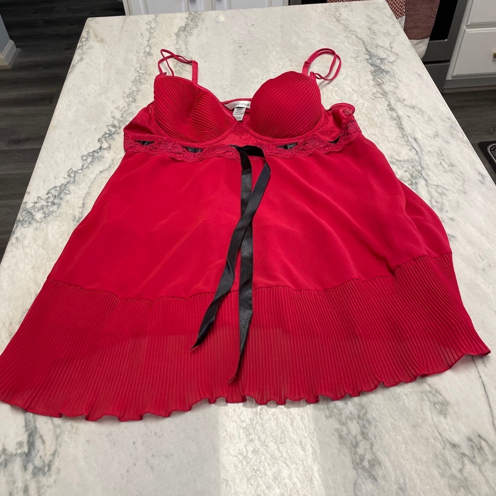 Delicates Chemise Negligee Slip Lingerie L Large Red Mesh